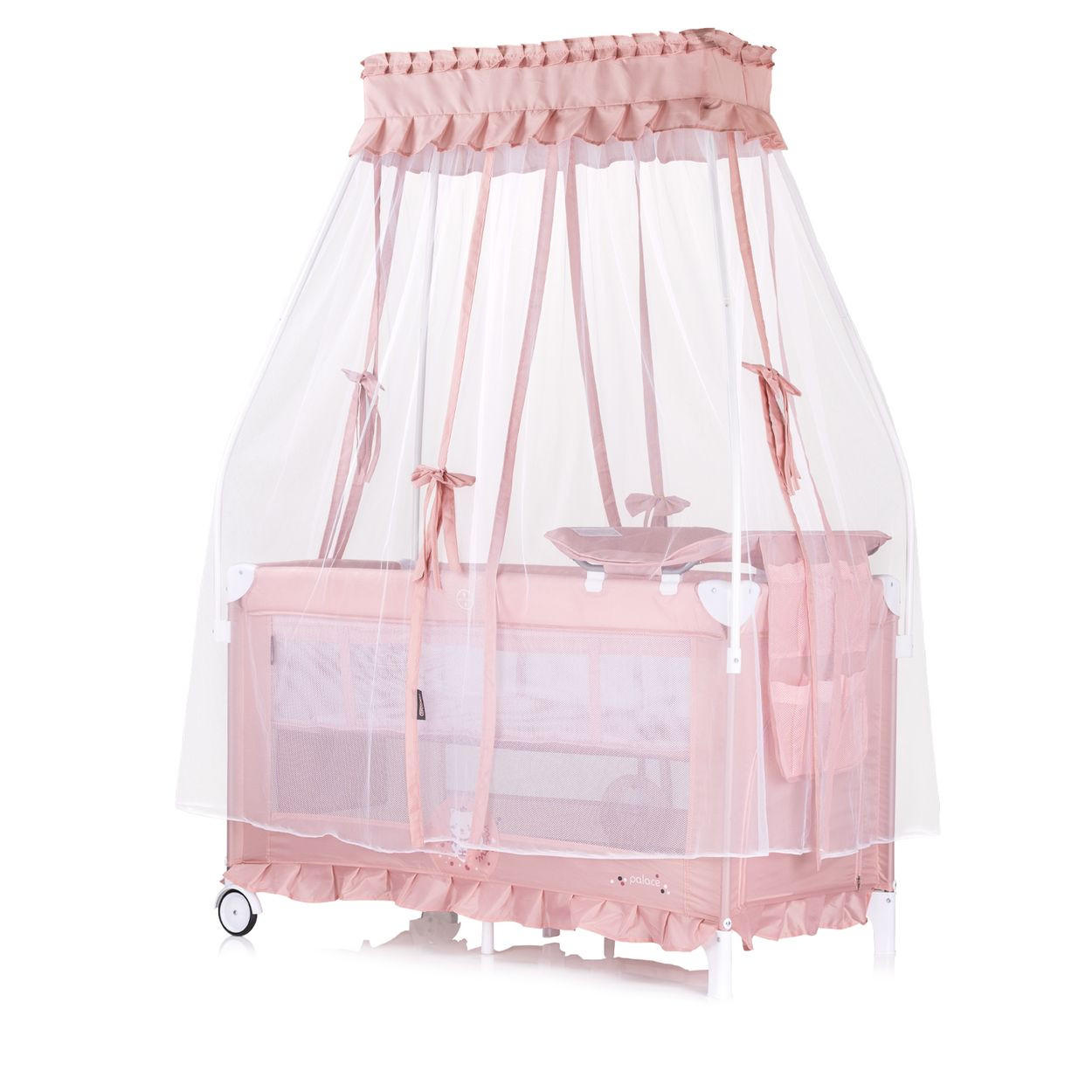 REISEBETT Palace, Baldachin pink Moskitonetz zwei Ebenen Wickelauflage - Rosa, Kunststoff (60/120cm) - Chipolino