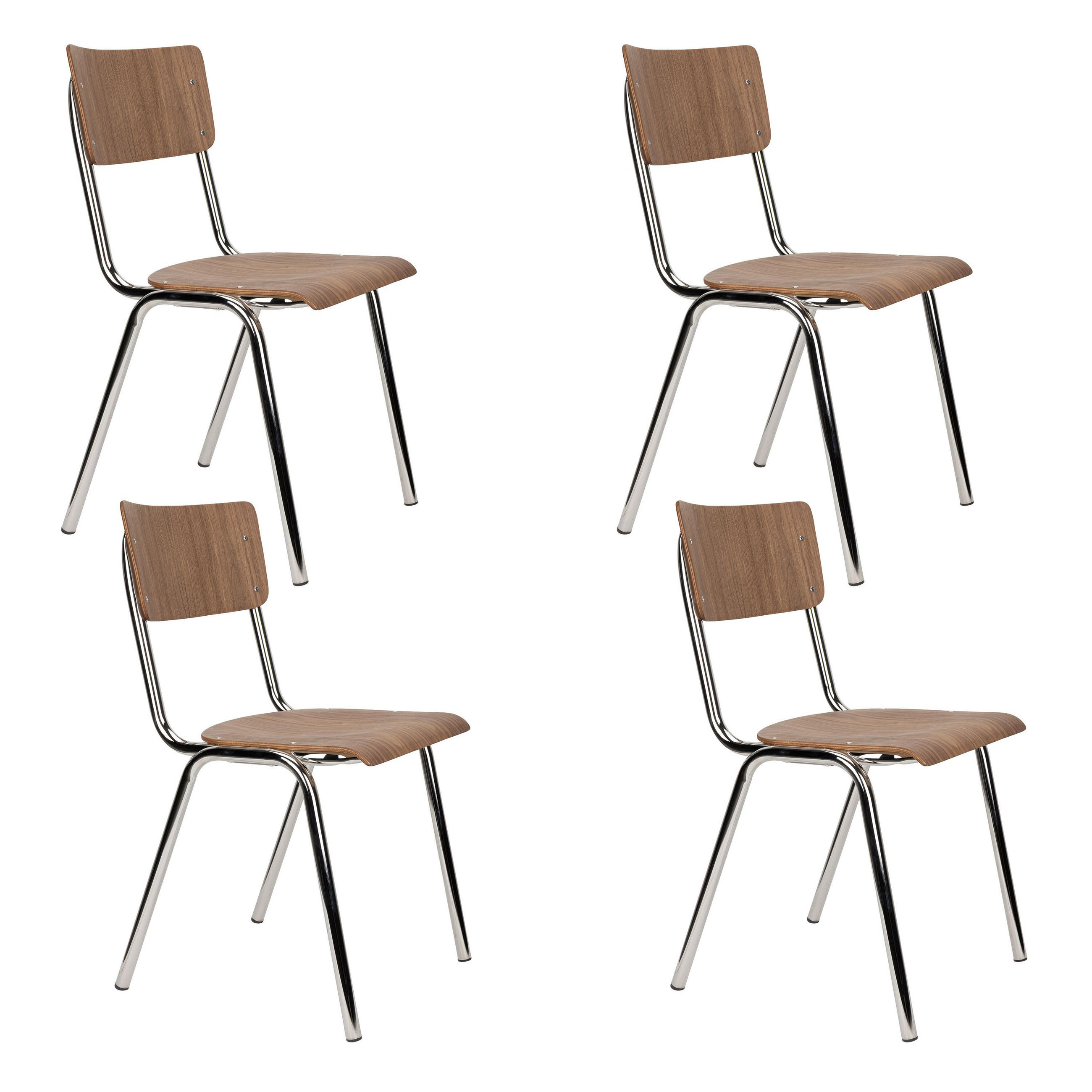 ESSZIMMERSTÜHLE Back to School Walnussfarben/Chroom - 4 er Set - Braun, Holz (43/83/47cm) - Zuiver