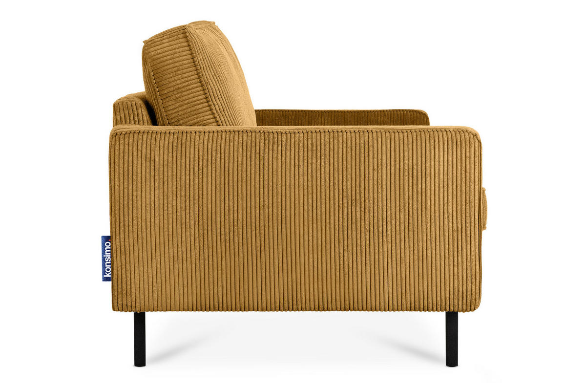 2-SITZER-SOFA INVIA Klassische-Stil mit Armlehnen, Feinkord-Stoff, Gelb - Gelb/Schwarz, Textil (164/87/98cm) - KONSIMO®