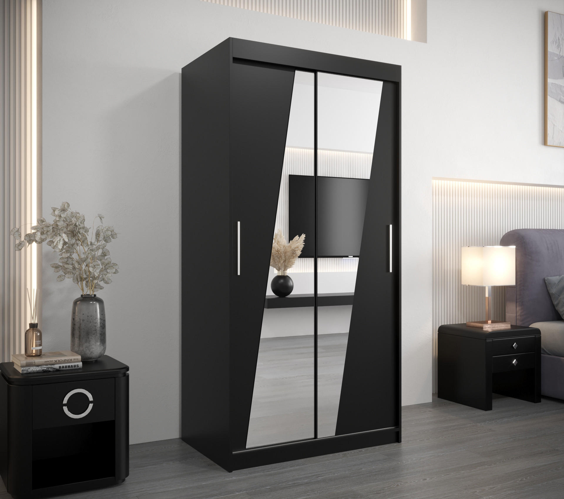 SCHWEBETÜRENSCHRANK 200/100/62 2-türig - Silberfarben/Schwarz, Holz/Kunststoff (100/200/62cm) - Abiks Möbel