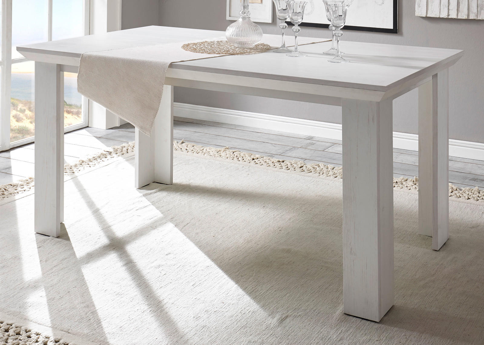 ESSTISCH Pinie weiß 160 x 90 cm, Küchentisch im Landhaus-Stil - Weiß, Holzwerkstoff (158/88/76cm) - Furn.Design