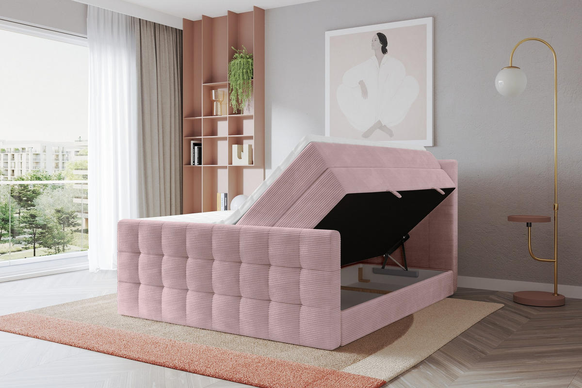 BOXSPRINGOVÁ POSTEL s matrací H3/H4 - IGAN-Z KING - 200x200 cm Růžová - růžová, kompozitní dřevo (203/200cm) - ALTDECOR