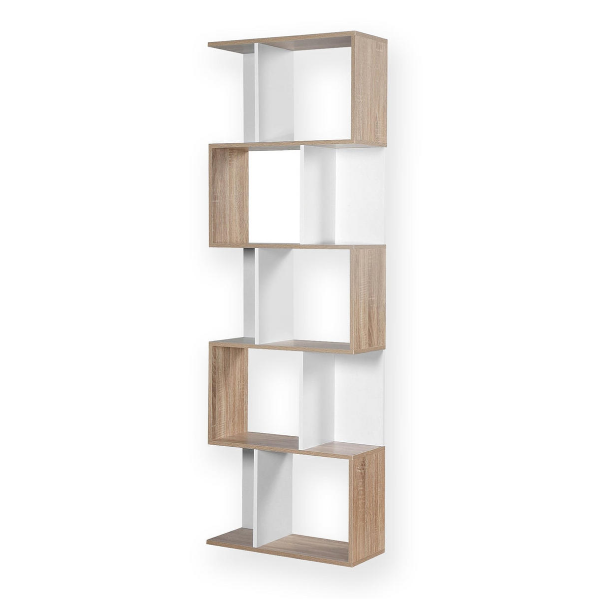 BÜCHERREGAL mit mehreren Fächern H180 cm - Dekor Holz und Weiß - Apfelbaumfarben, Holzwerkstoff (24/180/60cm) - Calicosy