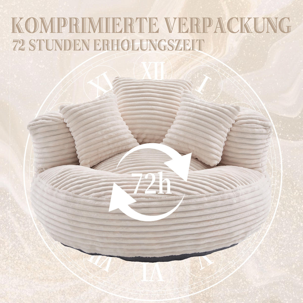 SITZSACK in Chenille mit 3 Kissen - Beige, Textil (108/52/108cm) - Urban Meuble