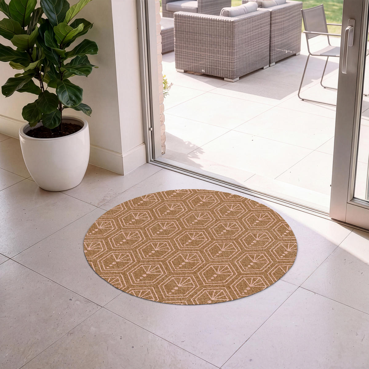 ROHOŽKA Hnědá - Růžová - Geometrická - Vzorovaná 90x90 cm - hnědá, textil/umělá hmota (90/0.4cm) - MuchoWow