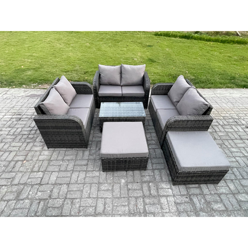 Thumbnail - Fimous Gartenmöbelgarnitur, Dunkelgrau, Metall, Kunststoff, Glas, 8-Sitzer, Füllung: Schaumstoff, rechteckig, Loungemöbe...
