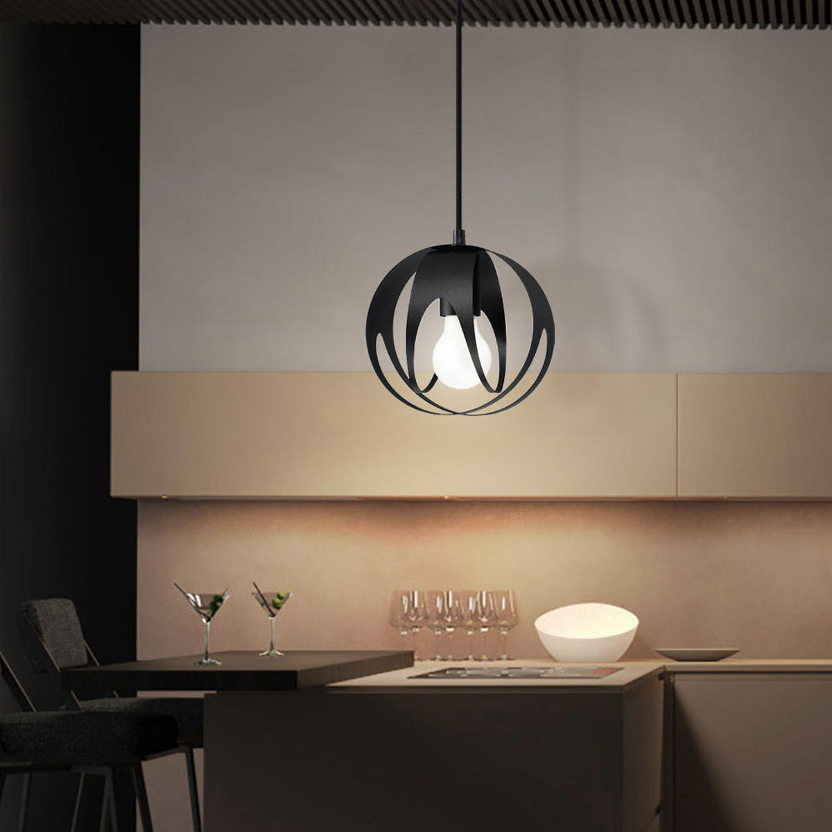 HÄNGELEUCHTE Metall Schwarz Kugel - Schwarz, Metall (16/16/125cm)