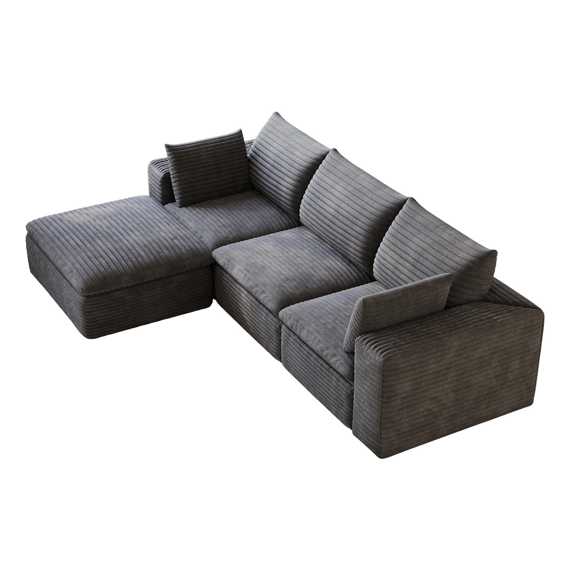 ECKSOFA DE-34773 3-Sitzer mit ottomane Dunkelgrau - Dunkelgrau, Textil (160/260cm) - ComfortXL