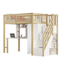 HOCHBETT 90/200 cm mit Kleiderschrank, Schreibtisch und Stauraumtreppe - Naturfarben, Holz (90/200cm) - Flora Grace
