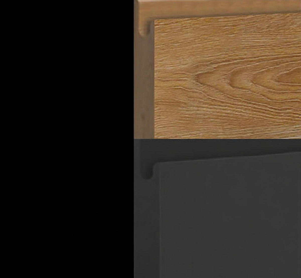 WINKELKÜCHE schwarz / Acryl graphit matt & Pembroke, Arbeitsplatte District Dark 10-teilig - Braun/Grau, Holzwerkstoff (302/243/232cm) - Feldmann-Wohnen