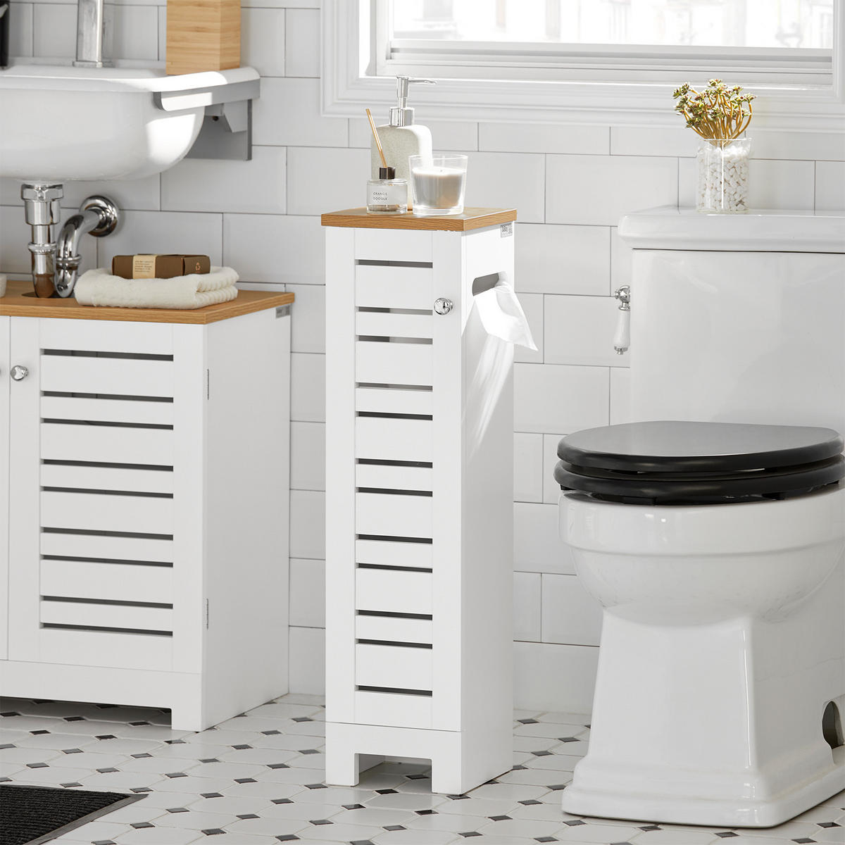 TOILETTENROLLENHALTER Weiß - Weiß, Holzwerkstoff (20/75/18cm) - SoBuy
