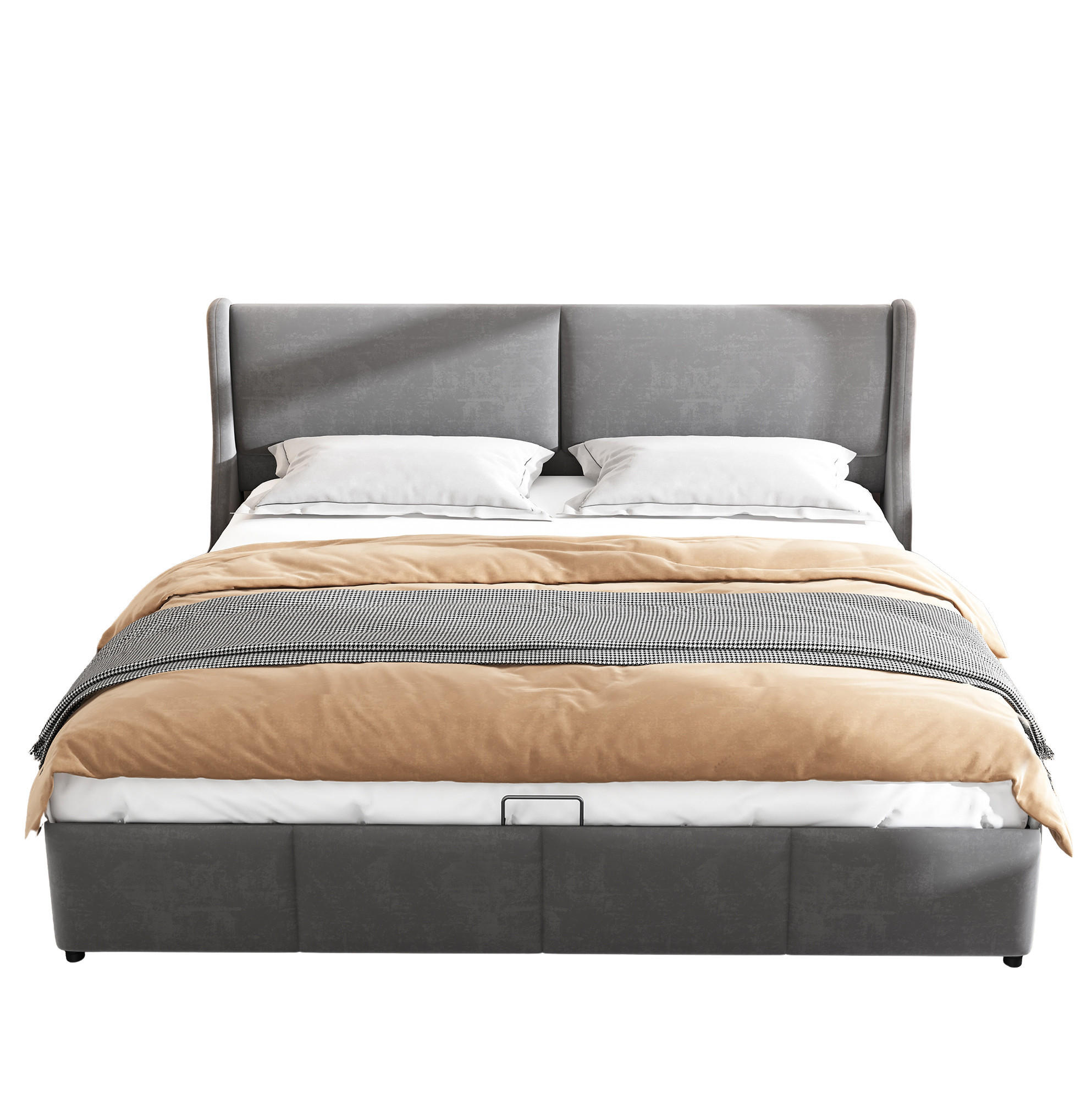POLSTERBETT mit Bettkasten 160x200 cm Samt Grau - Grau, Metall (160/200cm) - Meubliv
