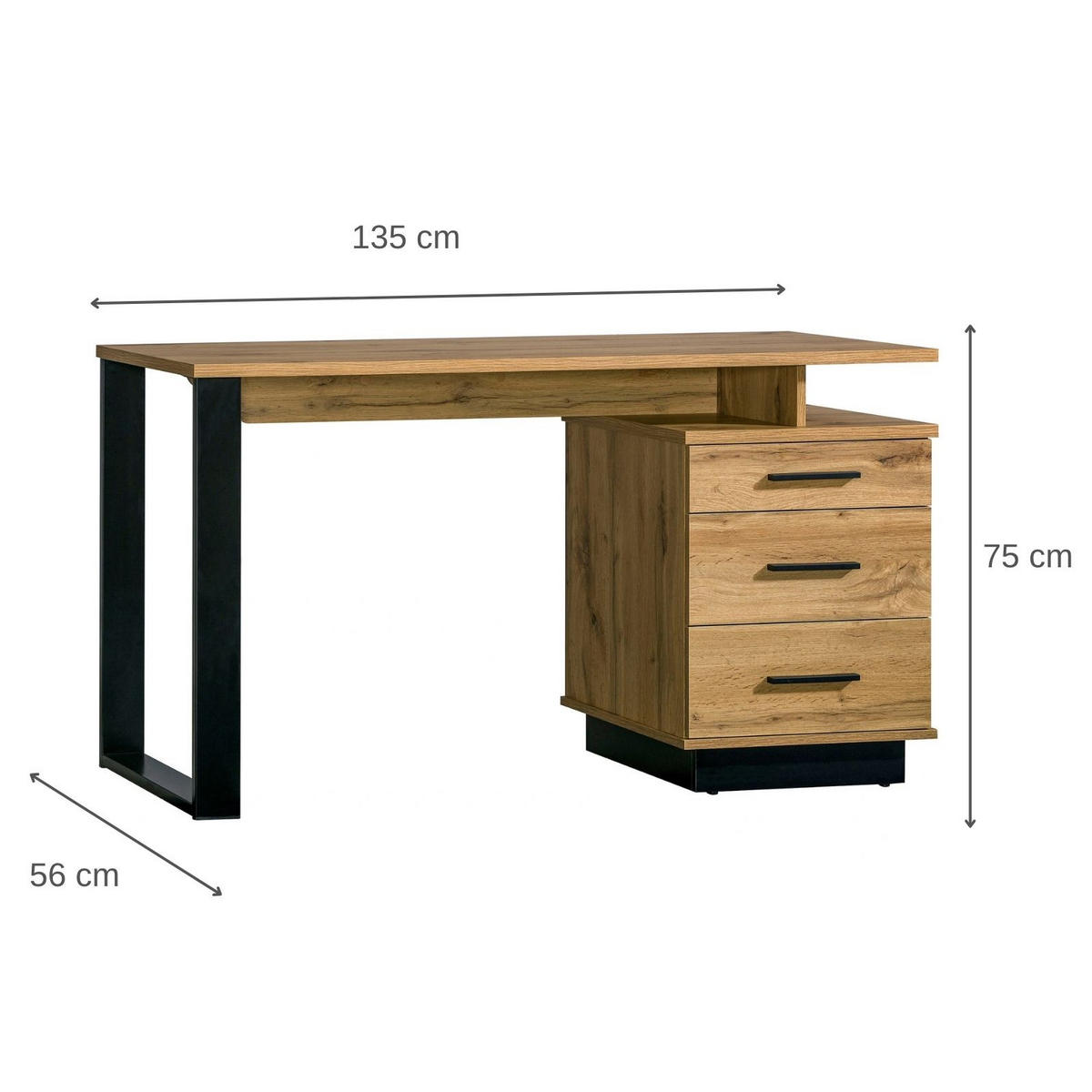 SCHREIBTISCH Lamelo mit 3 Türen und Lamellen, 135 cm, Eiche Wotan - Eiche Wotan, Holzwerkstoff (56/135/75cm) - Beautysofa