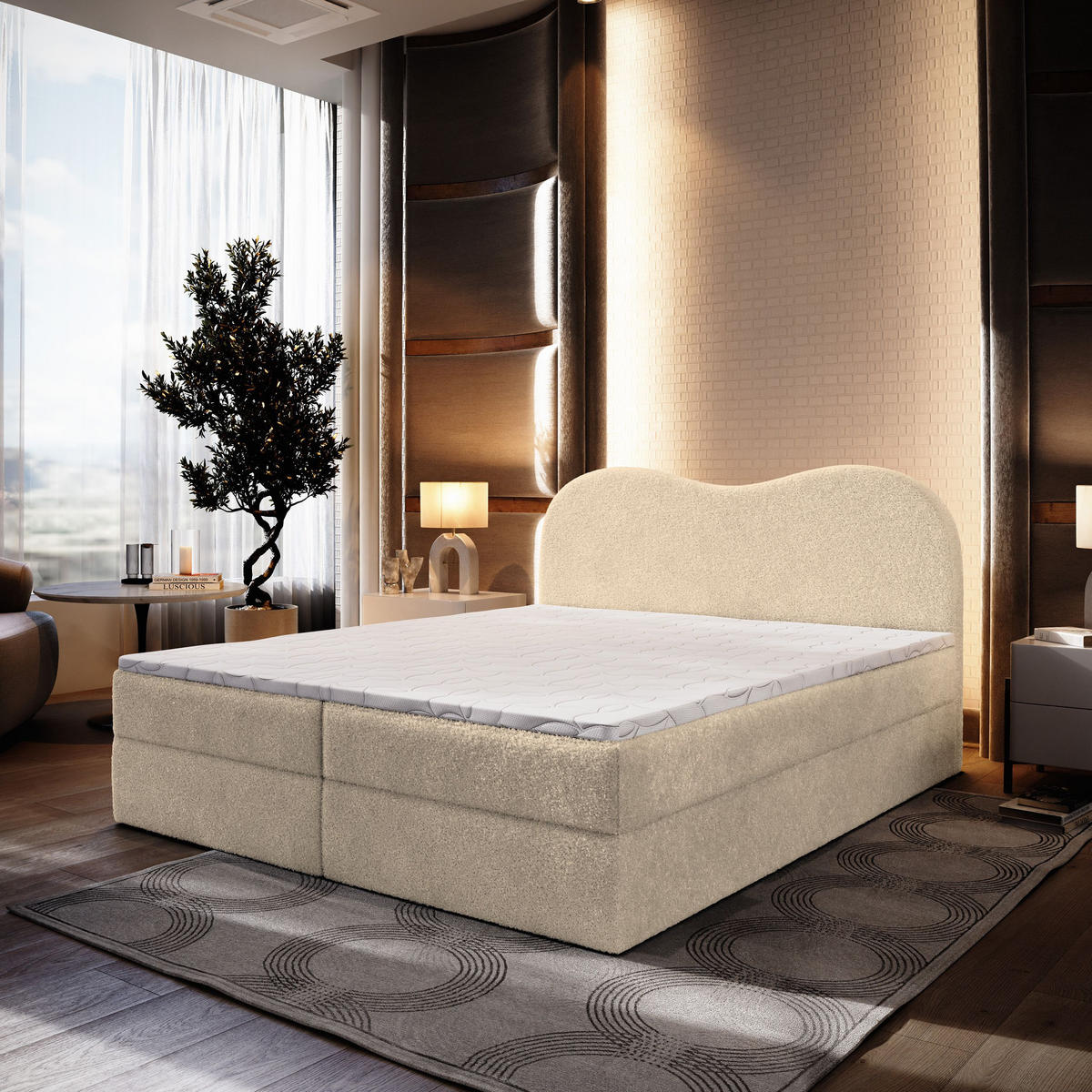 BOXBETT FLUVIA N 160x200 cm mit Matratze und Topper - Creme - Creme, Holz (160/200cm) - MASSENO