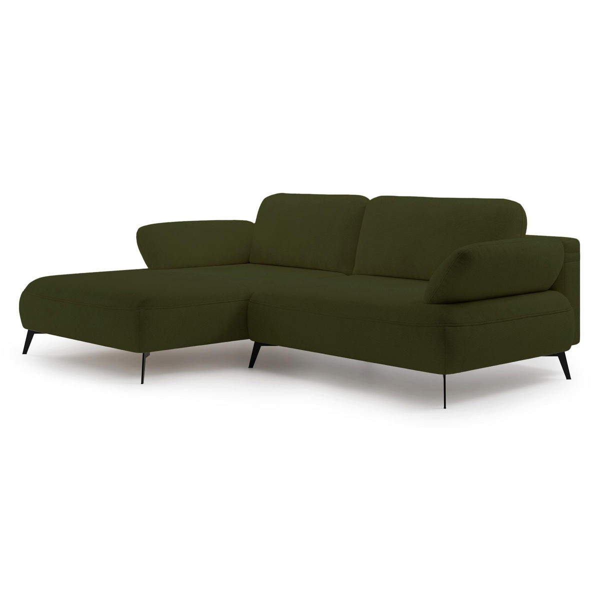 ECKSOFA Avolla Olivgrün links - Schwarz/Olivgrün, Textil/Metall (284/186cm) - Selsey