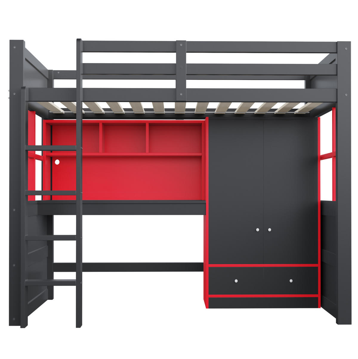 HOCHBETT 90/200 cm Schwarz-Rot mit LED, Lattenrost und Massivholz - Schwarz, Holz (90/200cm) - MIVRAY