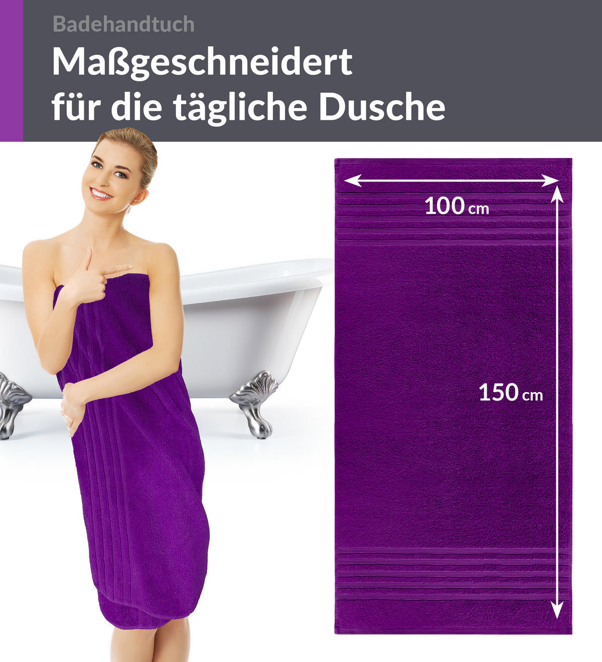 BADETUCH London Aubergine Lila 2er Set 100x150 - Aubergine, Textil (100/150cm) - Lashuma