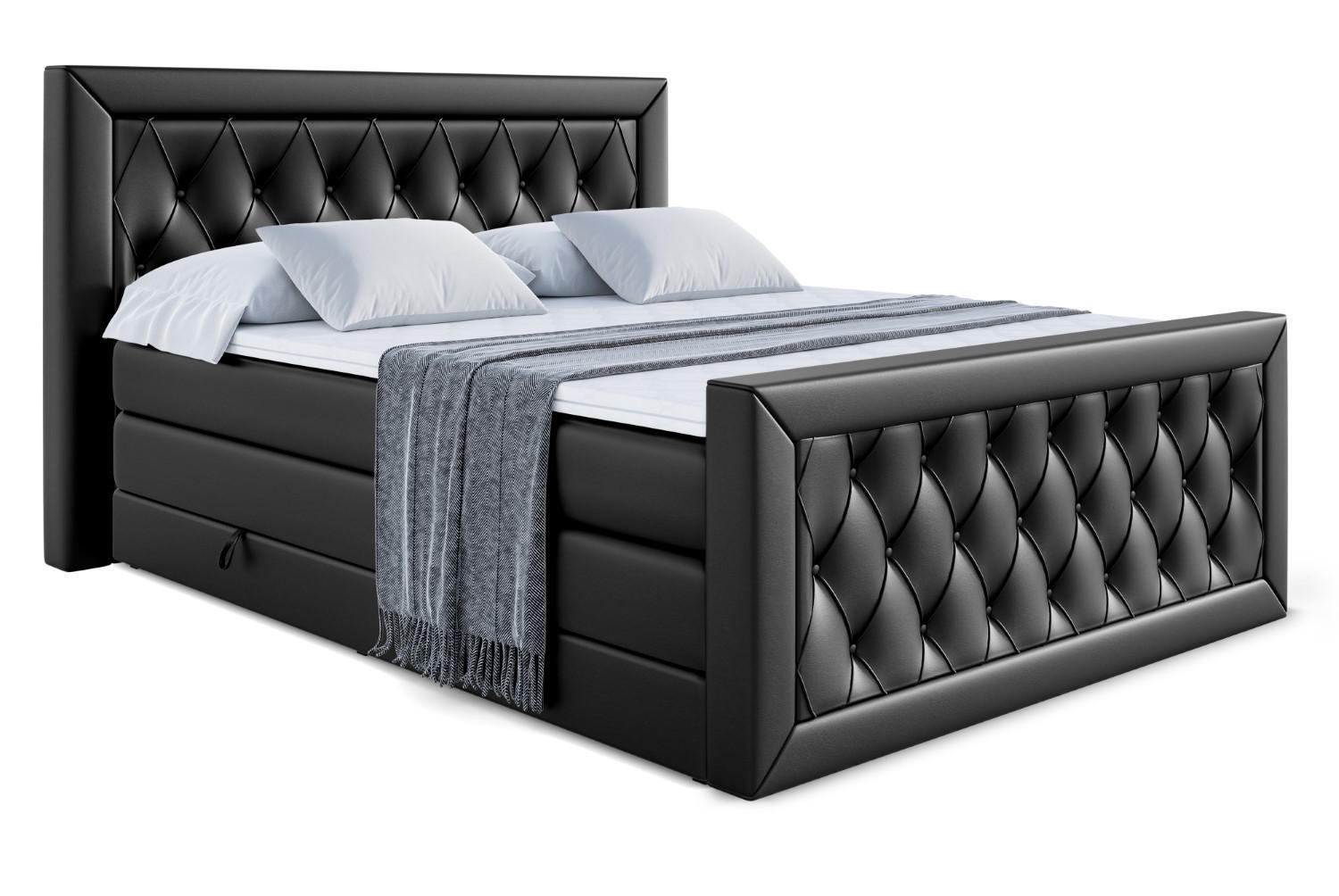 BOXSPRINGBETT NOEL-Z KING - 120 x 200 - H3/H4 - Schwarz Hochglanz - Schwarz Hochglanz, Holzwerkstoff (120/200cm) - ALTDECOR