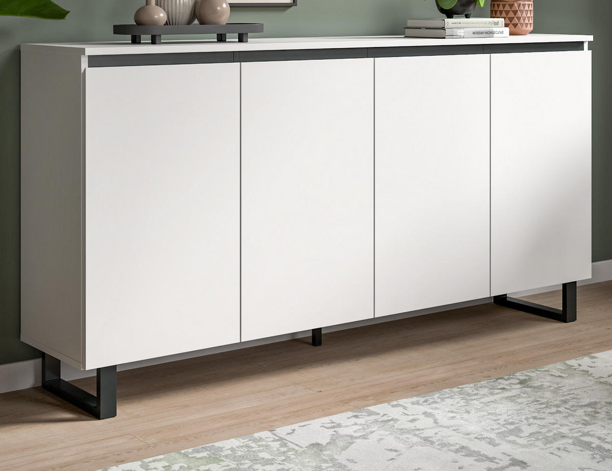 SIDEBOARD weiß mit schwarz, Kommode 160 x 84 cm mit Soft-Close, Gelia - Schwarz/Weiß, Holzwerkstoff/Metall (160/84/36cm) - Inn.Furn