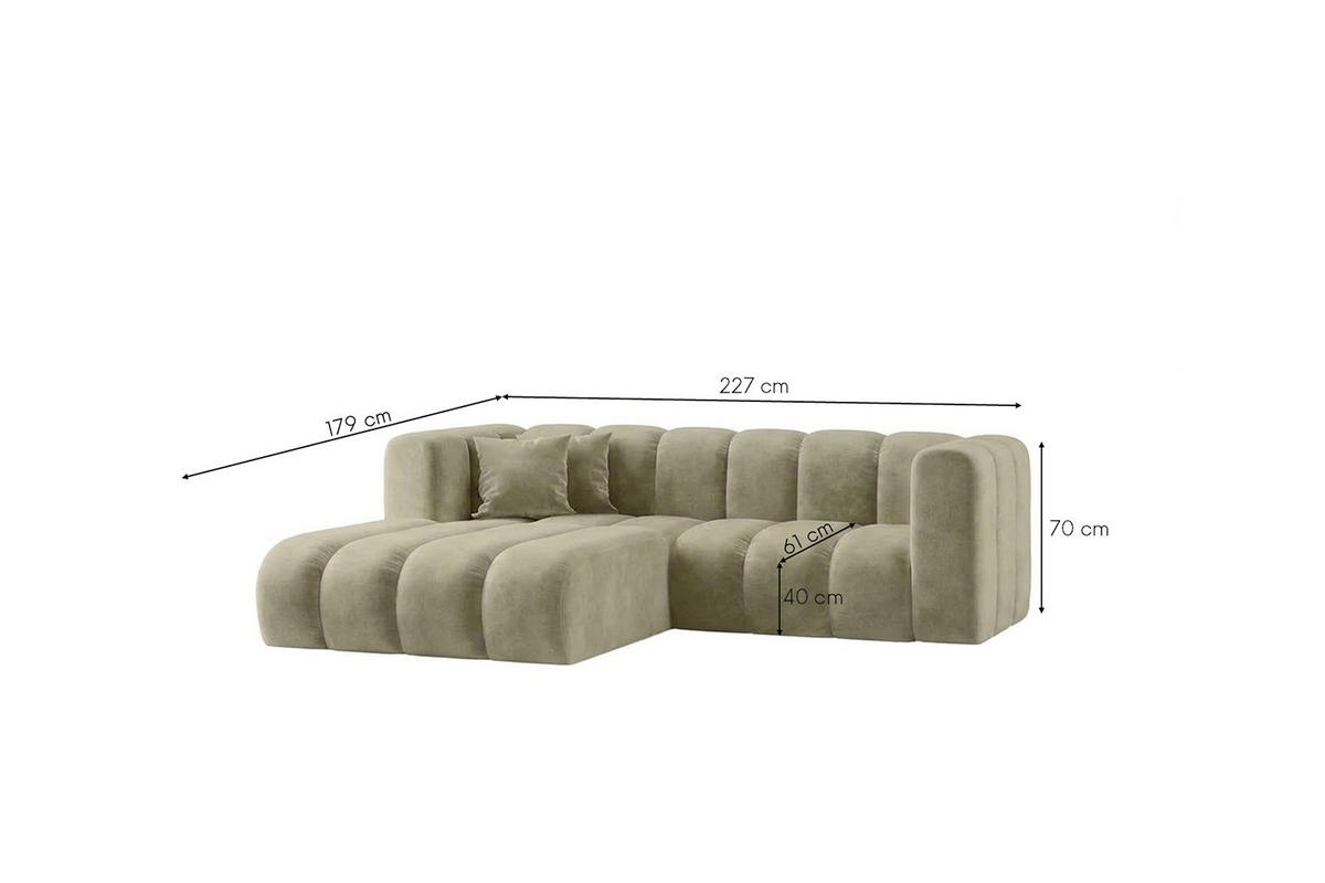 ECKSOFA Modulares In L-Form, Velvet-Stoff Riviera, Beige, Links, GRAND - Beige, Holz (227/179cm) - Kaiser Möbel