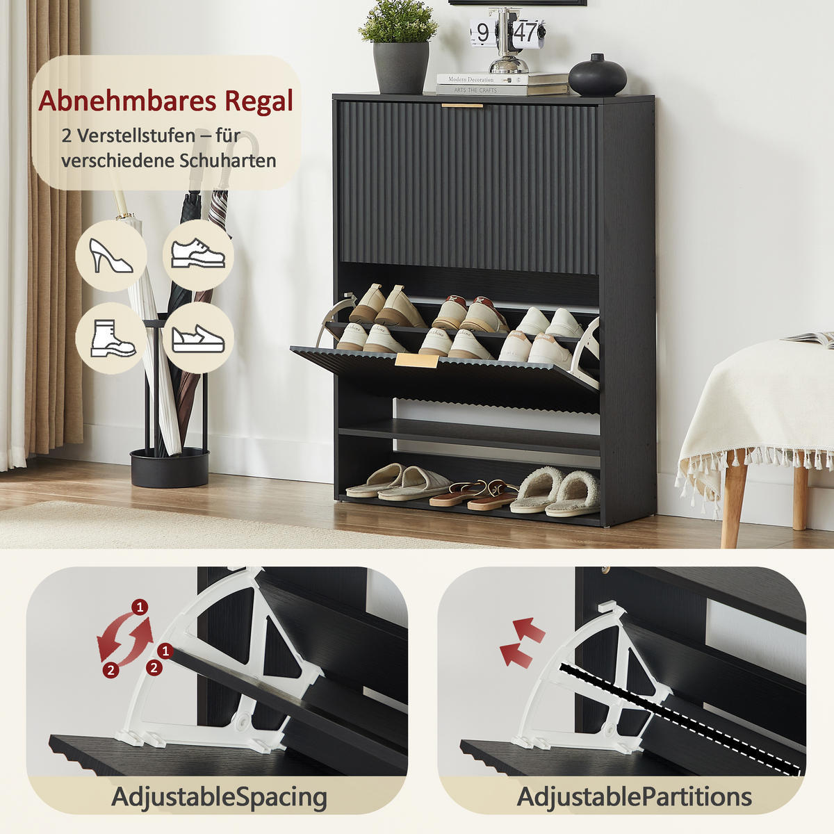 SCHUHSCHRANK Schwarz 80/24/102 cm - Schwarz, Holzwerkstoff (80/102/24cm) - PANGIVO
