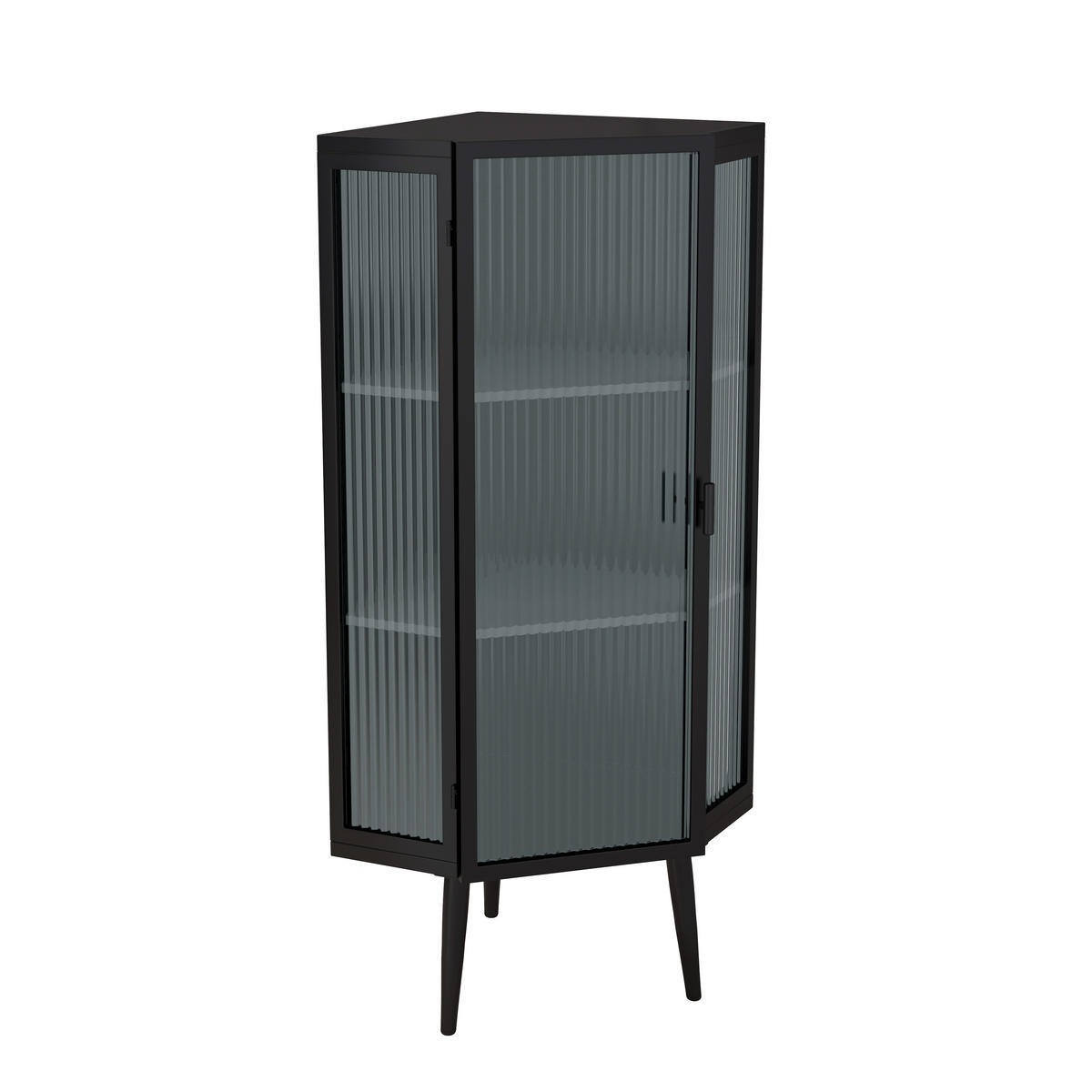 ECKSCHRANK Schwarz Metall & Glas 110cm mit 3 Ebenen & Tür - Schwarz, Metall (56/110/42.5cm) - Urban Meuble