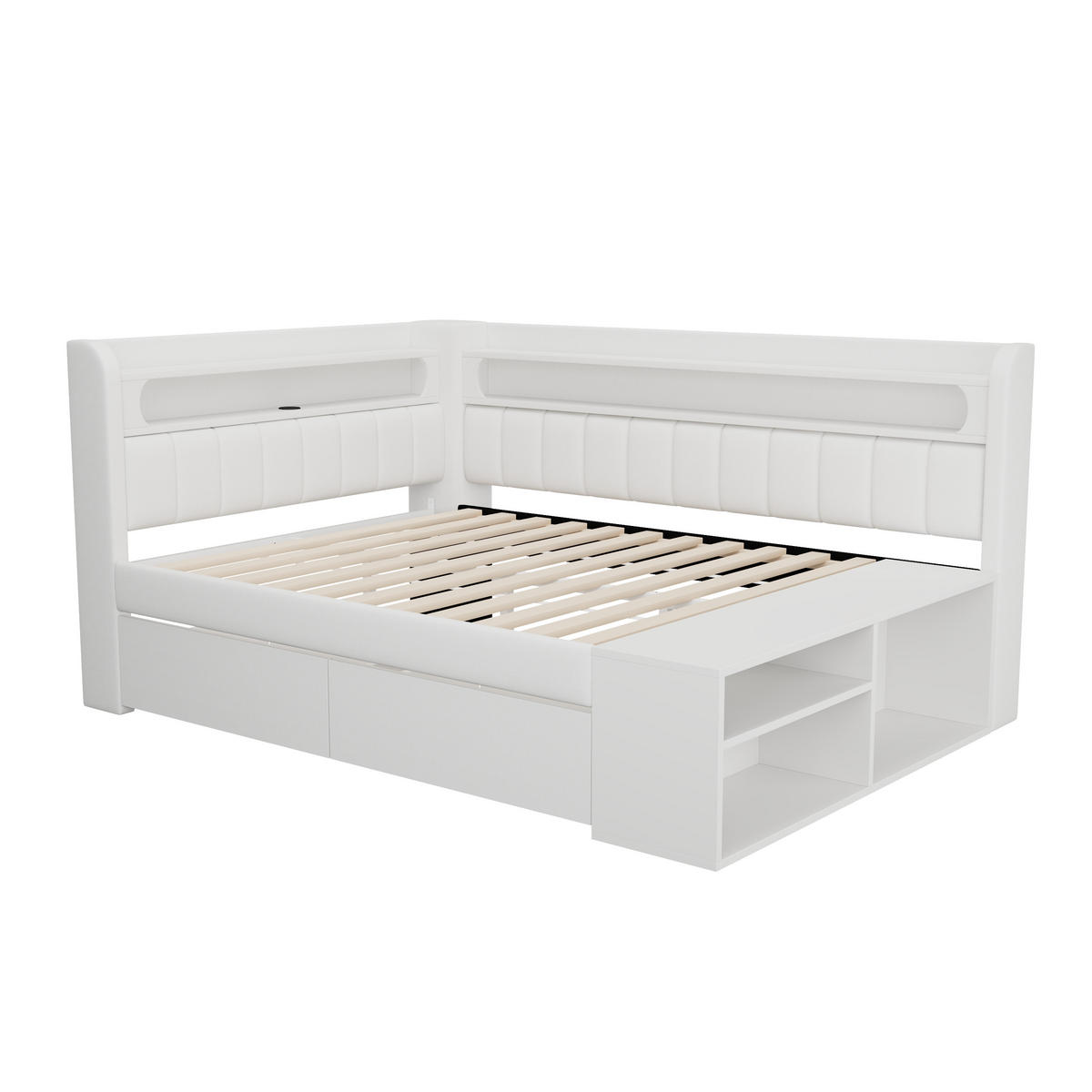 TAGESBETT mit USB und LED 90x200 cm Weiß mit Schuhschrank - Weiß, Holz (90/200cm) - Meubliv