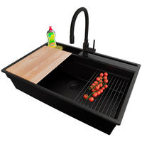 GRANITSPÜLE Oslo Pocket, 2-er set Alles Schwarz 78/53 cm 1 Becken + Küchenarmatur 40/38 cm + Ablauf-Set + Küchenzubehörset ab 80er Unterschrank - Beige/Schwarz, Kunststoff (78/20/53cm) - Primagran