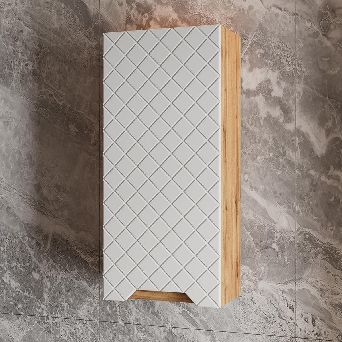 BADSCHRANK Lotta Eiche/Weiß mit Kachelstruktur 20 x 72.6 cm - Eichefarben/Weiß, Holzwerkstoff (20/72.6/33cm) - Vicco