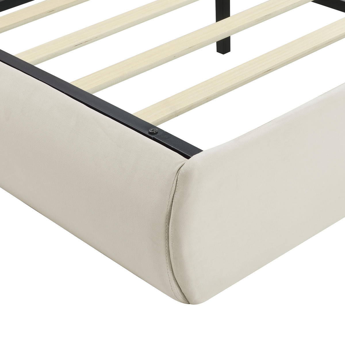 KINDERBETT aus Samt 140x200 cm in Beige mit LED-Licht & Stauraum - Beige, Textil (140/200cm) - Modfu