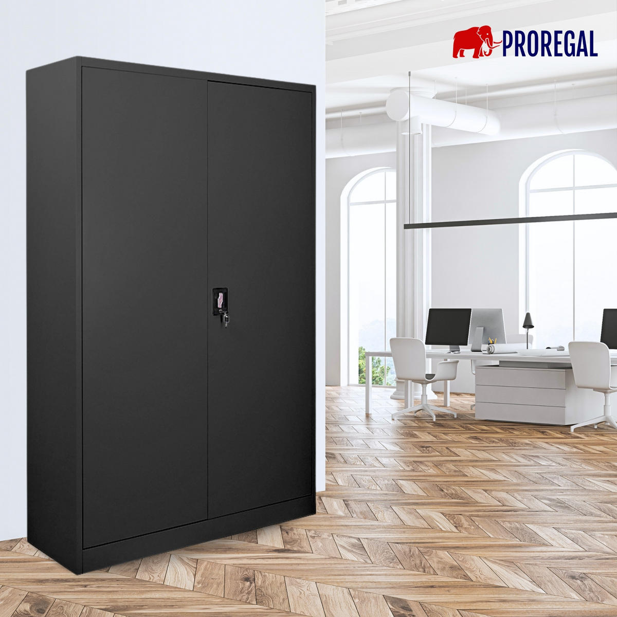 FLÜGELTÜRENSCHRANK Elephant 180x120x40cm 4 Ebenen Schwarz - Schwarz, Metall (120/180/40cm) - PROREGAL