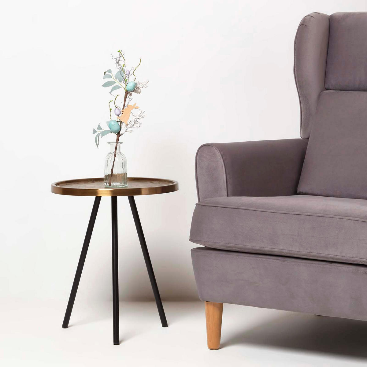 OSTERDEKO Zweig mit Eiern & Hase, 46 cm - Blau, Kunststoff (19/46/46cm) - Homescapes