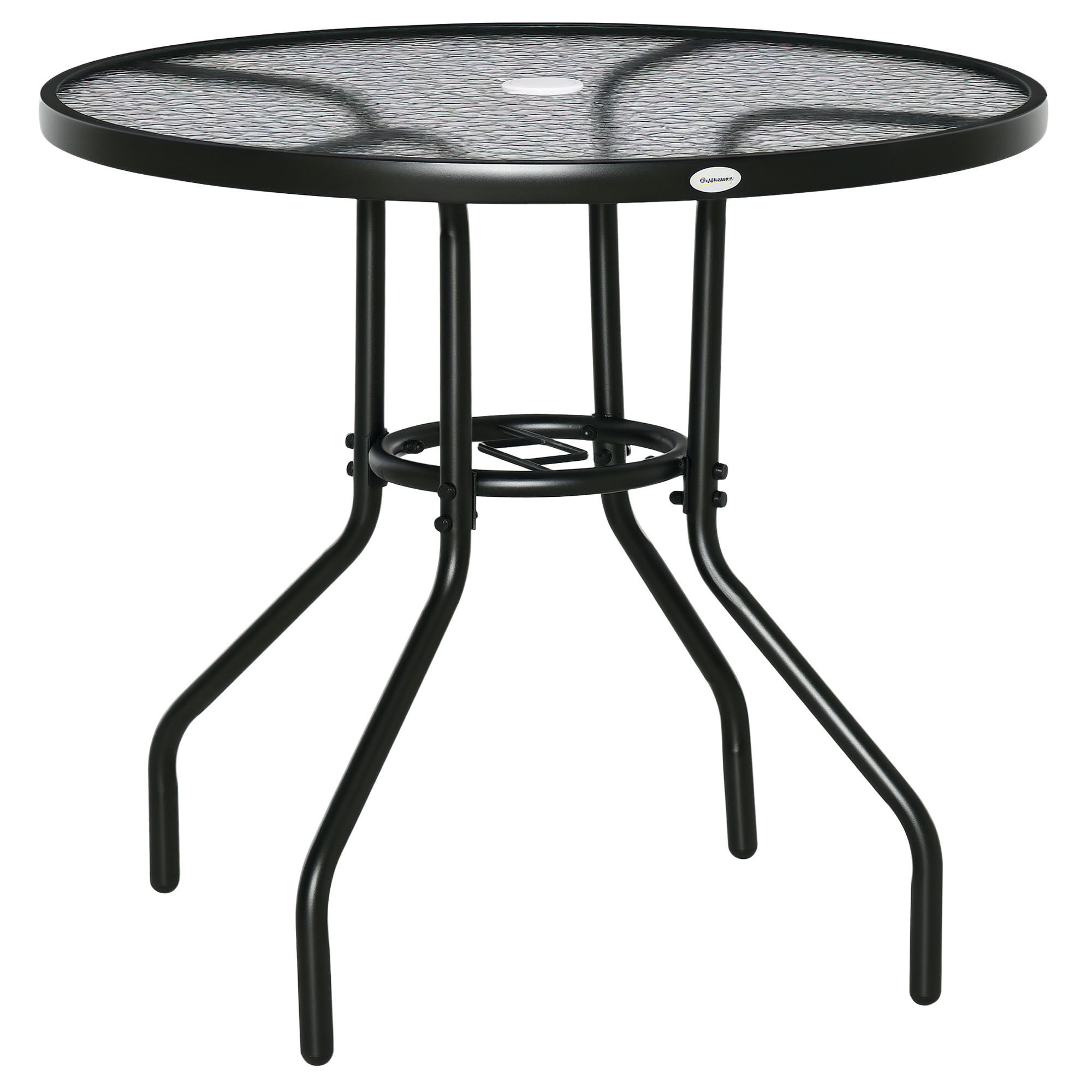 GARTENTISCH DE-07290 rund mit Schirmloch und Hartglas Schwarz - Schwarz, Glas/Metall (80/80/72cm) - ComfortXL