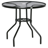 GARTENTISCH DE-07290 rund mit Schirmloch und Hartglas Schwarz - Schwarz, Glas/Metall (80/80/72cm) - ComfortXL