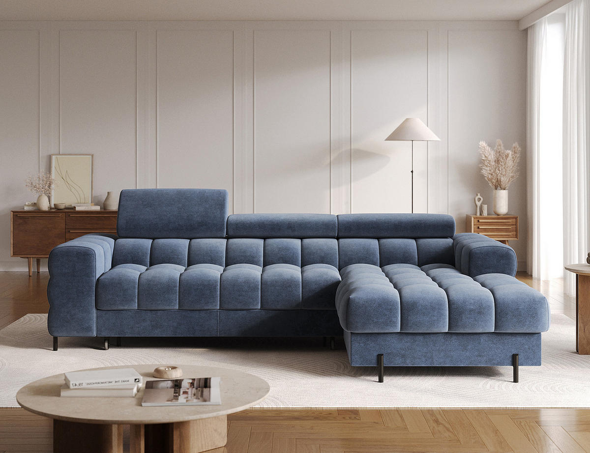 ECKSOFA Neviro R - Anthracite (Aura 40) - Blaugrau, Holzwerkstoff (285/181cm) - Möblo
