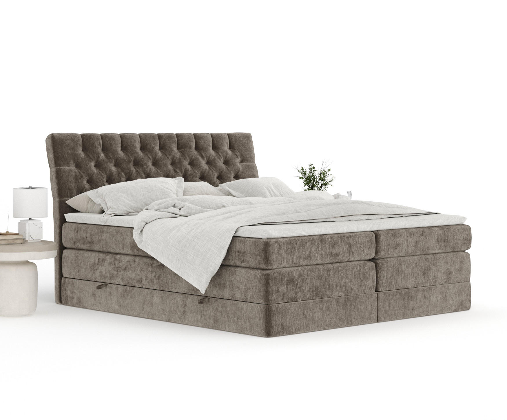 Thumbnail - Maison de Reve Boxspringbett, Braun, Textil, Buche, Kiefer, H2, 7-Zonen, Höhe ca. 40 cm, 200x200 cm, Handmade in Europe,...