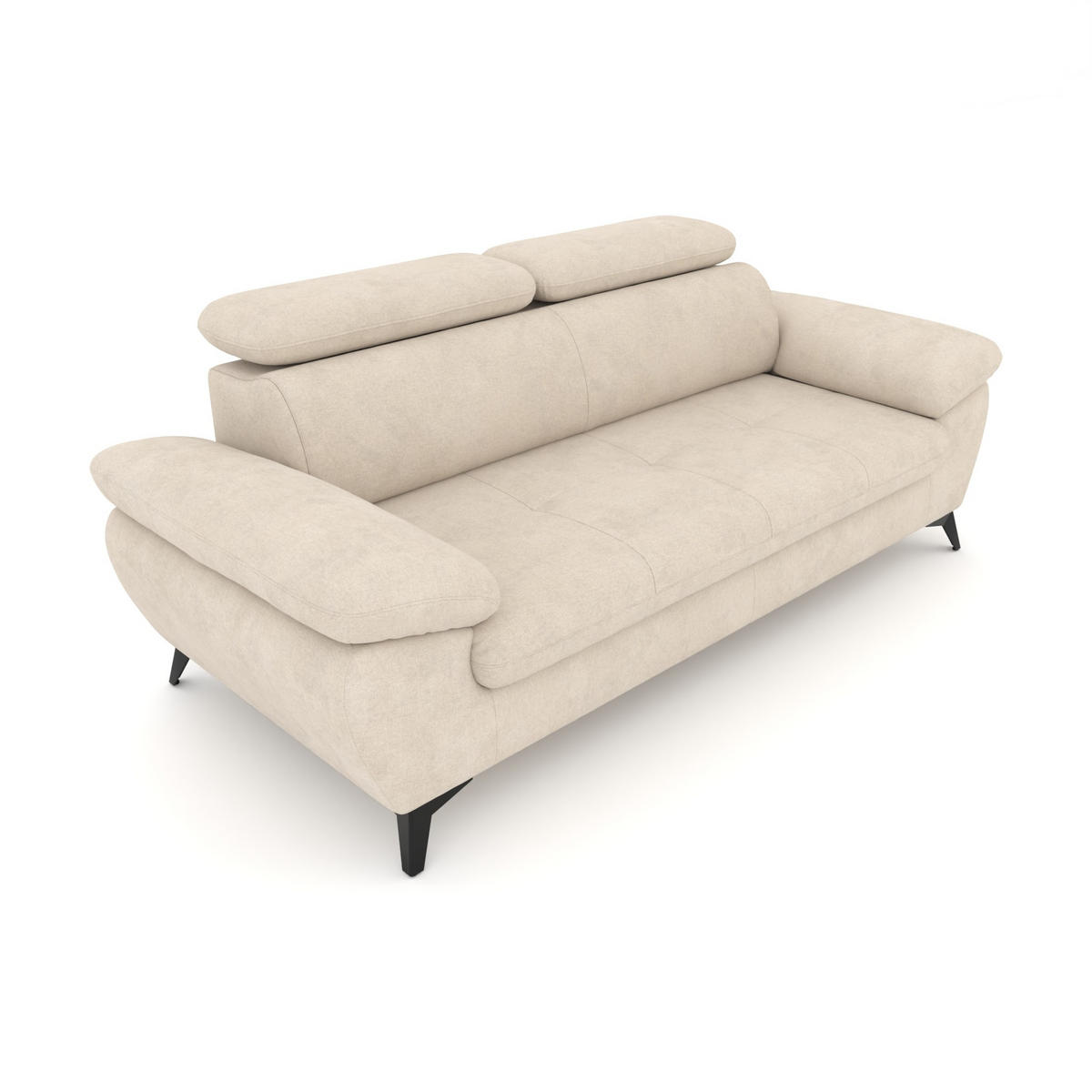 3-SITZER Karlstad Chenille Beige verstell. Kopfstützen B 215 cm - Sahara, Kunststoff/Textil (215/84/100cm) - foamnova