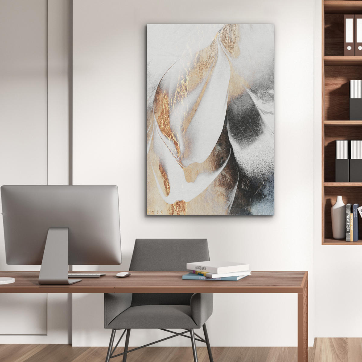 AKUSTIKBILD Luxus - Abstrakt - Gold - Weiß Wanddeko 60x90 cm - Goldfarben, Kunststoff (60/90/0.9cm) - MuchoWow