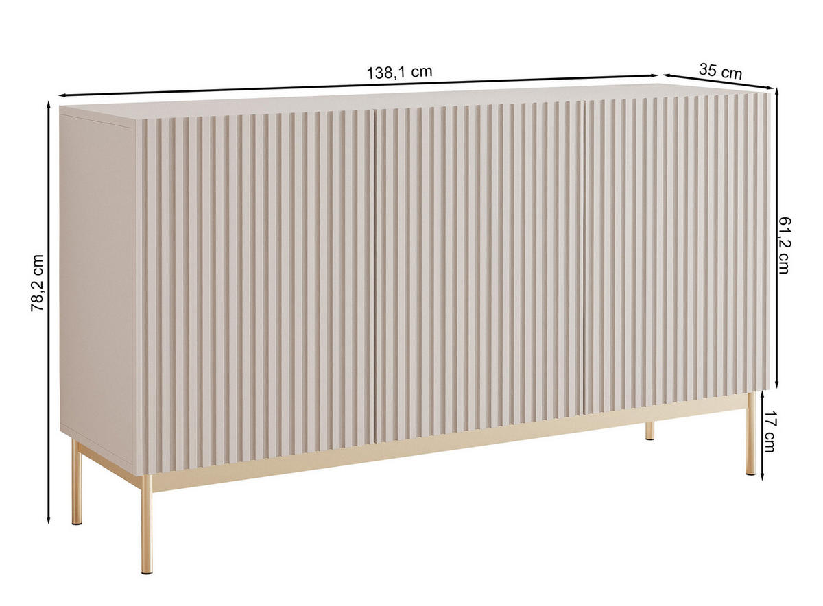 SIDEBOARD Linearis Kaschmirgrau 138 cm - Taupe/Goldfarben, Holzwerkstoff/Metall (138.1/78.2/35cm) - Selsey