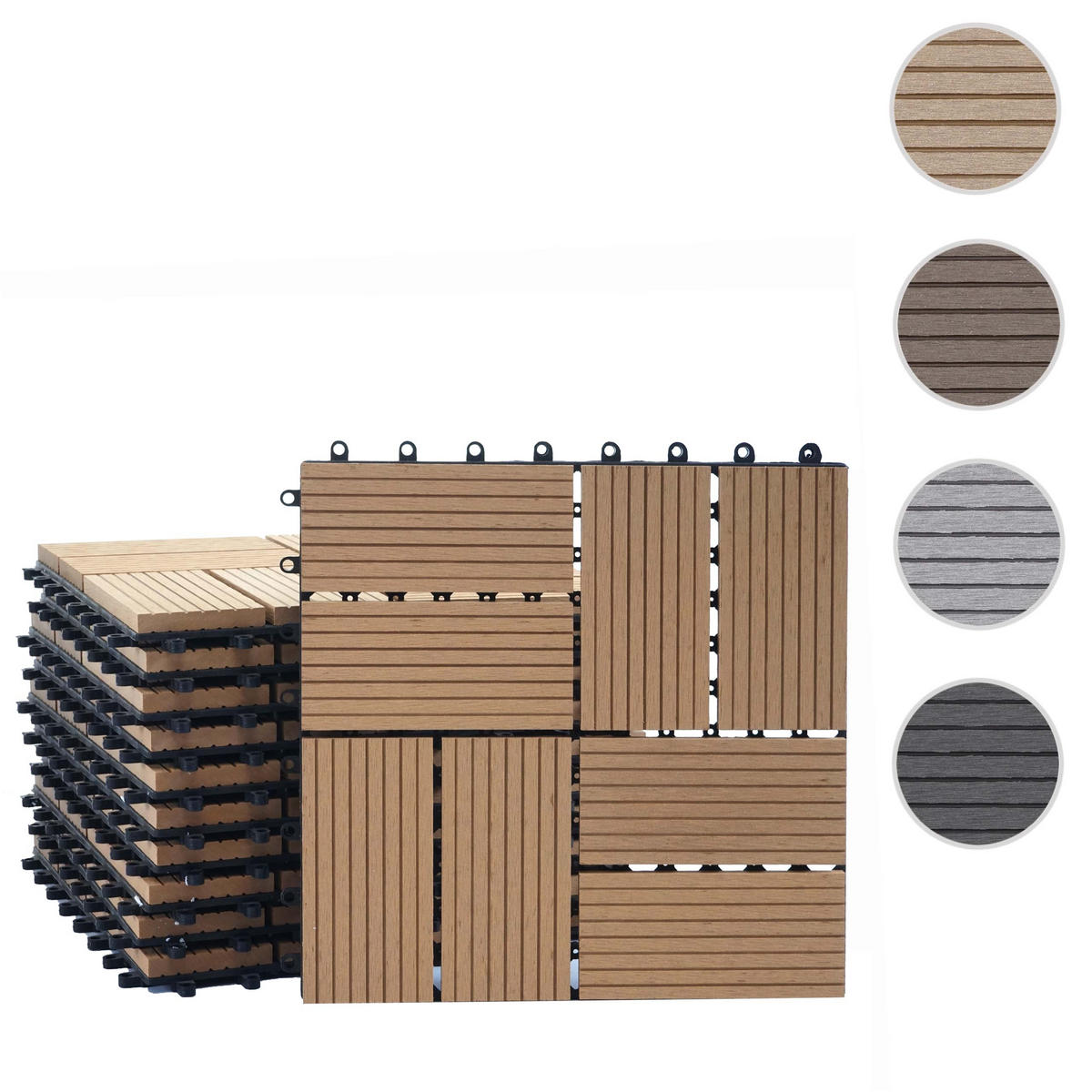 WPC BODENFLIESE 11x 30x30cm Premium Teak Vierecke - Teakfarben, Kunststoff (30/30/2cm) - BERLINLODGE