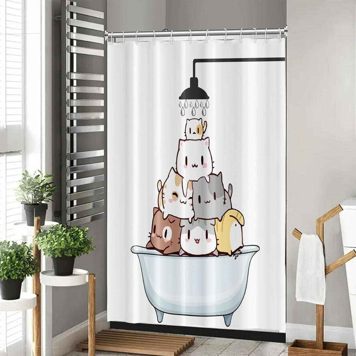 DUSCHVORHANG Katze in Badewanne niedlich lustig Tier 150 x 180 cm wasserdicht - Weiß, Textil (180/150cm) - MCBOSON