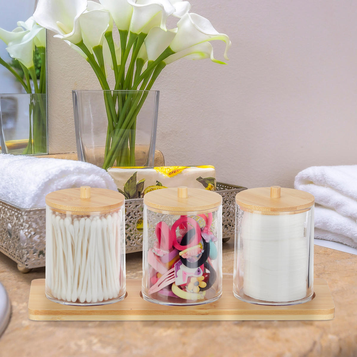 WATTESTÄBCHENBEHÄLTER - Multicolor, Holz/Kunststoff (27/11/9.5cm) - Relaxdays