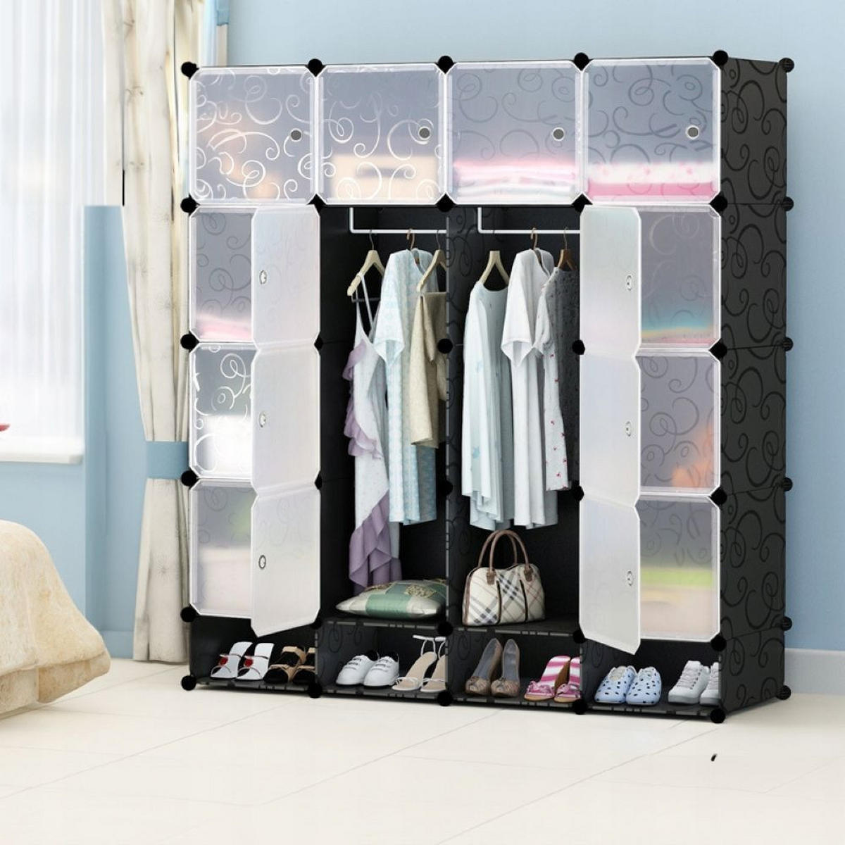 MODULARER KLEIDERSCHRANK 25 Kisten Box - Schwarz, Kunststoff (147/165/36cm) - MUVU