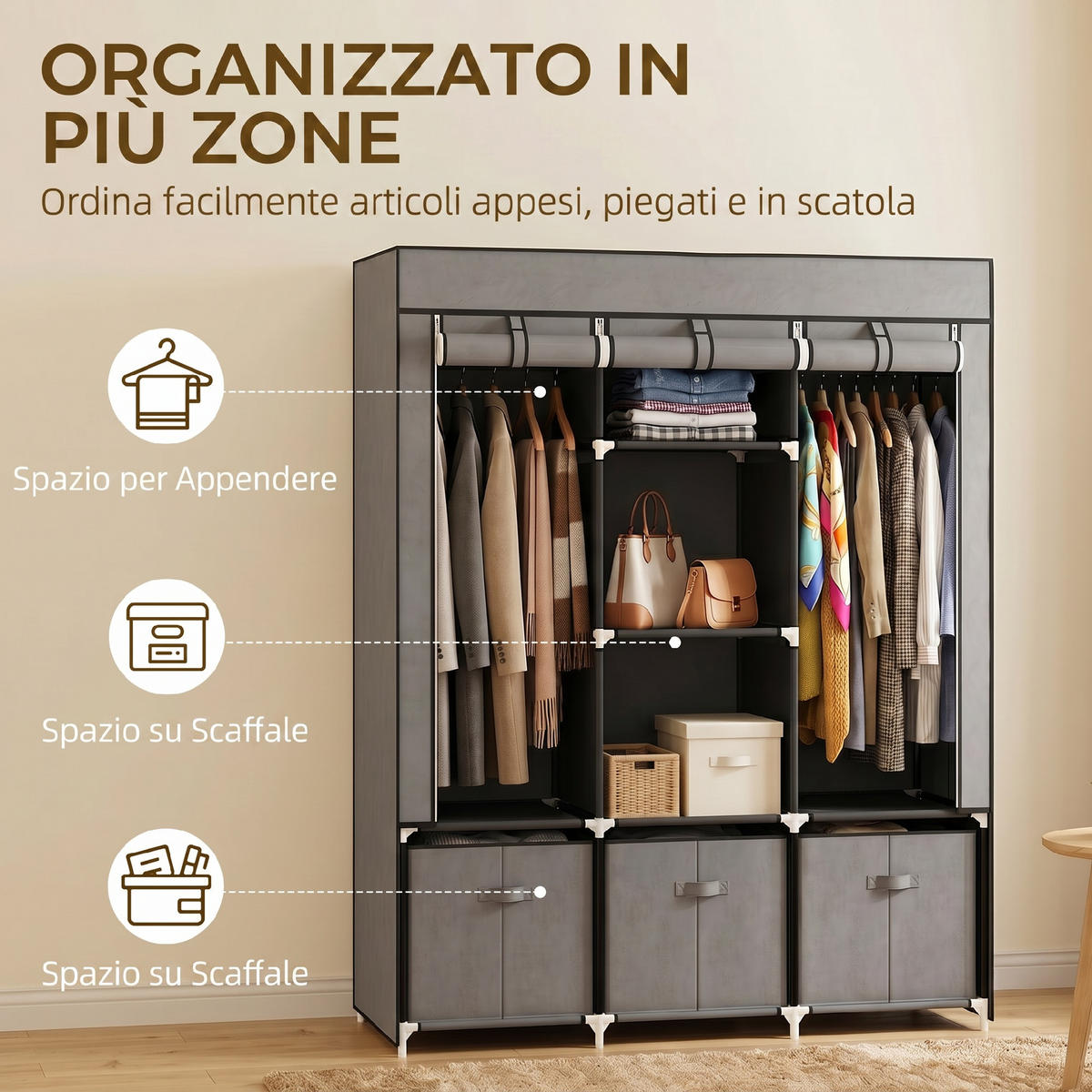 STOFFSCHRANK Dunkelgrau 1 Stück - Dunkelgrau, Metall (125/162.5/43cm) - GiPP