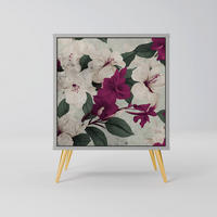 SIDEBOARD FLOWERET DREAM, Grau, 57,5x42x75,5 cm, Goldfarbene Metallfüße - Goldfarben/Multicolor, Holzwerkstoff/Metall (57.5/75.5/42cm) - SpaceRebels