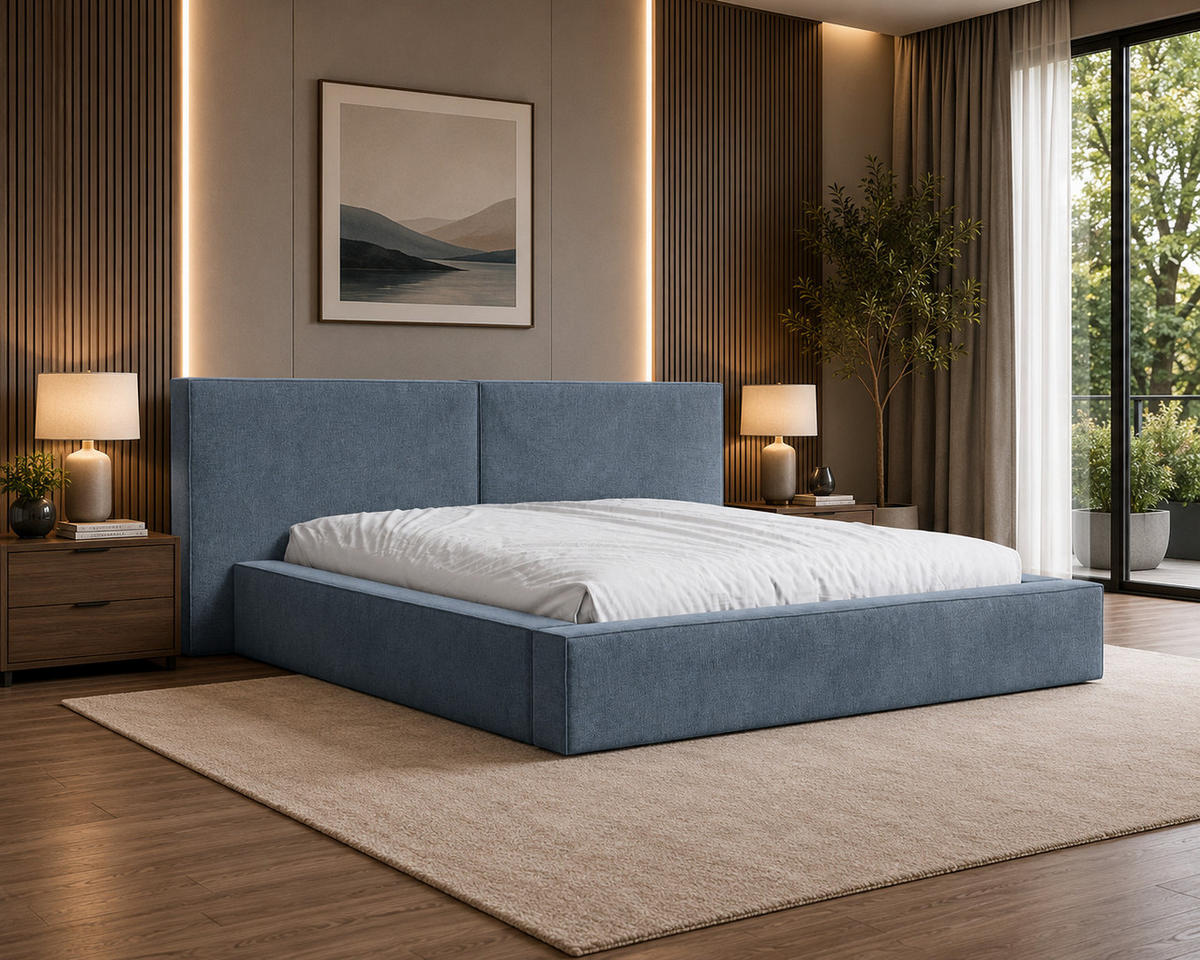 POLSTERBETT 06 140x200 cm – Tresor - Bett mit Bettkasten, Metall-Lattenrost - Blau, Holz (140/200cm) - ROYAL24_MARKT