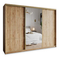 SCHWEBETÜRENSCHRANK VARO 250/205/60 cm 3-türig mit Spiegel und Schubladen Craft Eiche Gold - Goldfarben/Orange, Holzwerkstoff (250/205/60cm) - MASSENO