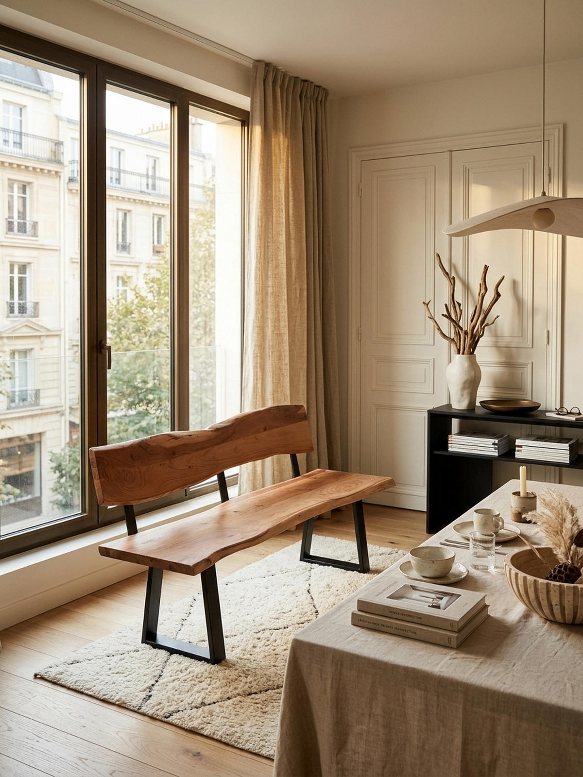 ESSZIMMERBANK Landhausstil Baumkante Akazienholz, Beige 180x60x84 cm - Beige/Schwarz, Holz/Metall (180/84/60cm) - KADIMA DESIGN