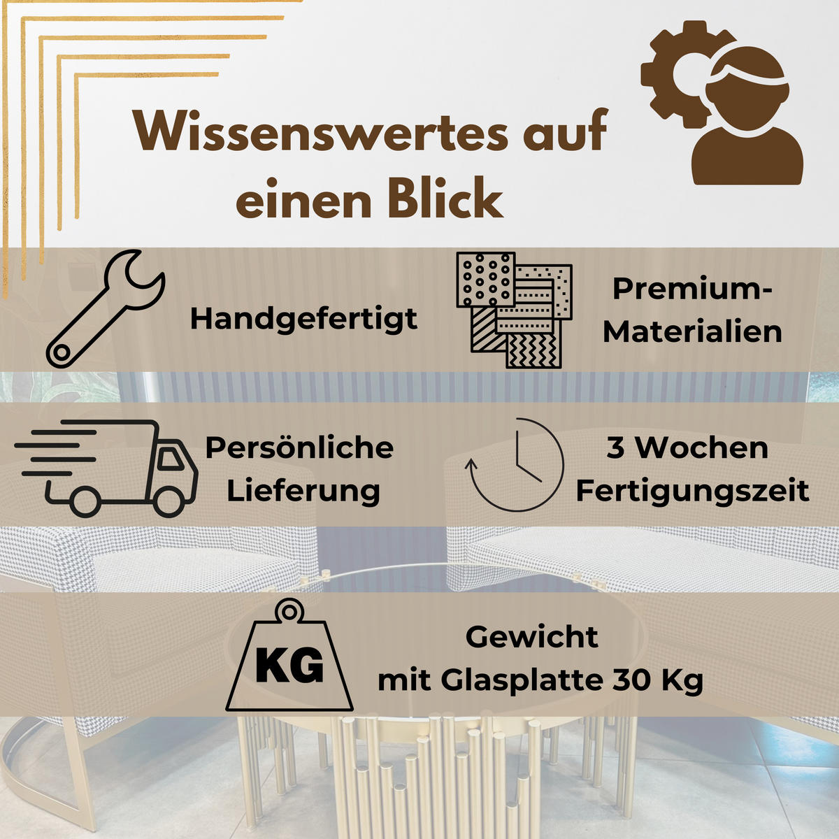 DESIGNER-COUCHTISCH – Rechteckiger mit goldfarbenem Edelstahlgestell und gehärteter Glasplatte - Goldfarben, Metall (120/60/40cm) - Fortisline