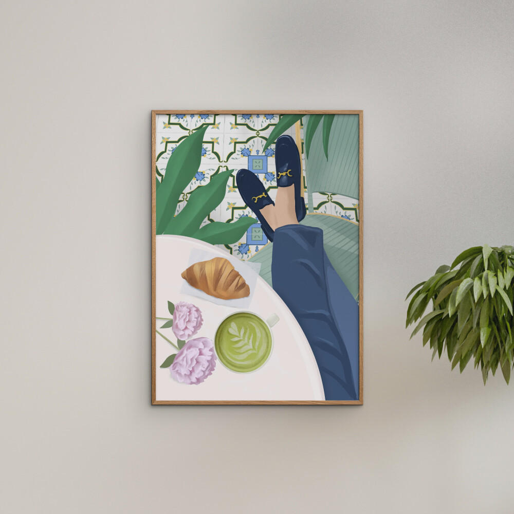 POSTER mit Rahmen Petra Lizde - Cafe - Eichefarben/Naturfarben, Holz/Papier (70/100cm) - Poster&Frame